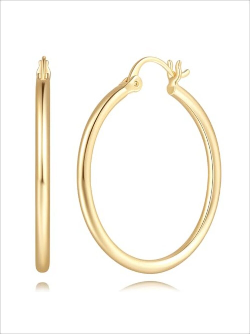 14K Gold Plated Hoop Earrings for Women Hinged Hoop 30mm